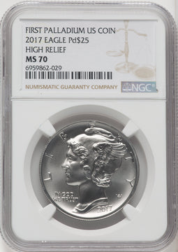 2017 $25 Palladium Brown Label NGC MS70