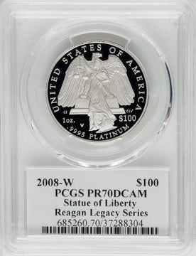 2008-W $100 One-Ounce Platinum Eagle Statue of Liberty Michael Reagan PCGS PR70