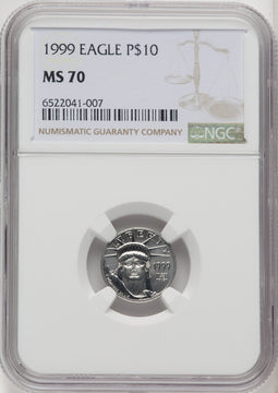 1999 $10 Tenth-Ounce Platinum Eagle Brown Label NGC MS70