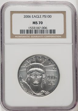 2006 $100 Platinum One-Ounce Brown Label NGC MS70