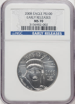 2008 $100 One-Ounce Platinum Eagle First Strike ER Blue NGC MS70