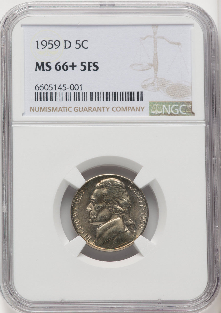 【未使用】FS-STD True MachineHead Aged Nickel 1959-D 5C FS Jefferson Nickel NGC MS66+ | LCR Coin