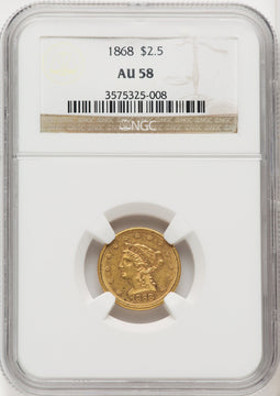 1868 $2.50 Liberty Quarter Eagle NGC AU58