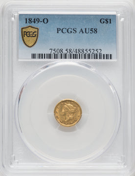 1849-O G$1 Open Wreath Gold Dollar PCGS AU58