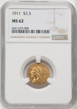1911 $2.50 Indian Quarter Eagle NGC MS62 (767242001)