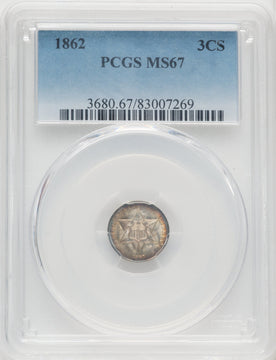 1862 3CS Three Cent Silver PCGS MS67