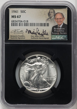 1941 50C Mike Castle Blk Core Franklin Series Walking Liberty Half Dollar NGC MS67