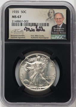 1935 50C Mike Castle Blk Core Franklin Series Walking Liberty Half Dollar NGC MS67