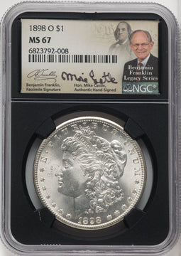 1898-O $1 Mike Castle Blk Core Franklin Series Morgan Dollar NGC MS67 (764009004)