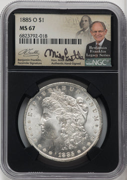 1885-O $1 Mike Castle Blk Core Franklin Series Morgan Dollar NGC MS67 (764227016)
