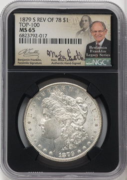 1879-S $1 Reverse of 1878 Mike Castle Blk Core Franklin Series Morgan Dollar NGC MS65
