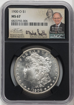 1900-O $1 Mike Castle Blk Core Franklin Series Morgan Dollar NGC MS67