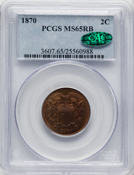 1870 2C RB CAC Two Cent Pieces PCGS MS65