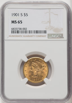 1901-S $5 Liberty Half Eagle NGC MS65 (766853011)