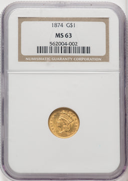 1874 G$1 Gold Dollar NGC MS63 (765562004)