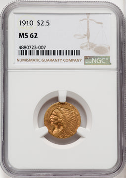 1910 $2.50 Indian Quarter Eagle NGC MS62 (766878055)