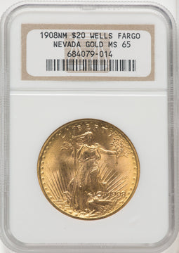 1908 NM $20 Wells Fargo Saint-Gaudens Double Eagle NGC MS65 (767470005)