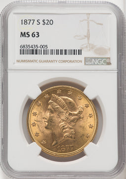 1877-S $20 Liberty Double Eagle NGC MS63