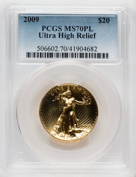 2009 $20 One-Ounce Gold Ultra High Relief PL Blue Gradient PCGS MS70