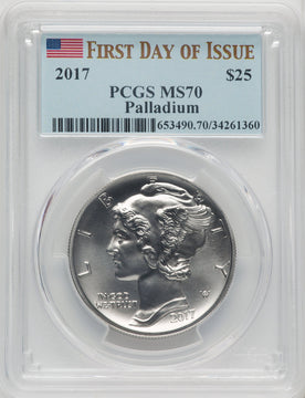 2017 $25 One Ounce Palladium First Day of Issue PCGS MS70 (766391002)
