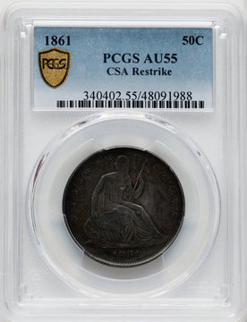 1861 50C Restrike Confederate States of America PCGS AU55