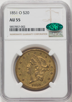 1851-O $20 CAC Liberty Double Eagle NGC AU55