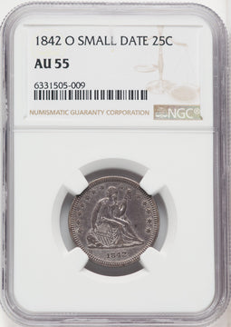 1842-O 25C Small Date Seated Quarter NGC AU55