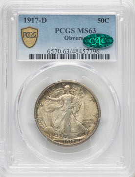 1917-D 50C OBVERSE CAC Walking Liberty Half Dollar PCGS MS63