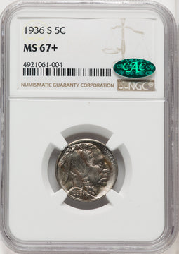1936-S 5C CAC Buffalo Nickel NGC MS67+