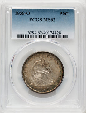1858-O 50C Seated Half Dollar PCGS MS62