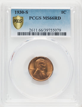 1930-S 1C RD Lincoln Cent PCGS MS66
