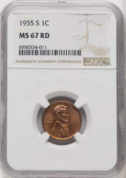 1935-S 1C RD Lincoln Cent NGC MS67