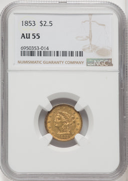 1853 $2.50 Liberty Quarter Eagle NGC AU55