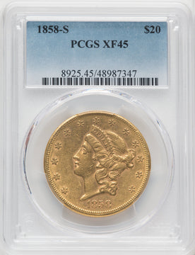 1858-S $20 Liberty Double Eagle PCGS XF45
