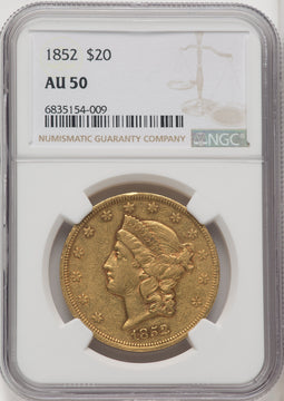 1852 $20 Liberty Double Eagle NGC AU50