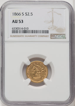 1866-S $2.50 Liberty Quarter Eagle NGC AU53