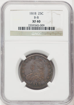 1818 25C B-8 Bust Quarter NGC XF40
