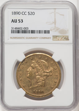 1890-CC $20 Liberty Double Eagle NGC AU53