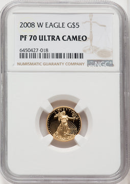 2008-W $5 Tenth-Ounce Gold Eagle Brown Label NGC PF70