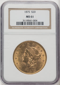 1875 $20 Liberty Double Eagle NGC MS61