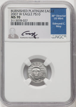 2007-W 4-Coin Set Burnished Platinum Eagles NGC MS70 Ed Moy Signed
