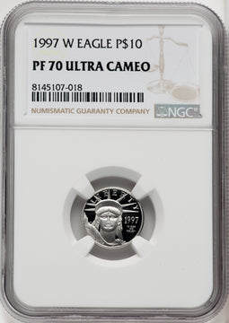 1997-W $10 Tenth-Ounce Platinum Brown Label NGC PF70 (766718039)