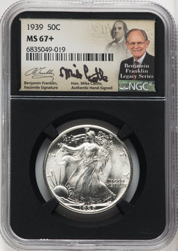 1939 50C Mike Castle Blk Core Franklin Series Walking Liberty Half Dollar NGC MS67+ (762048011)