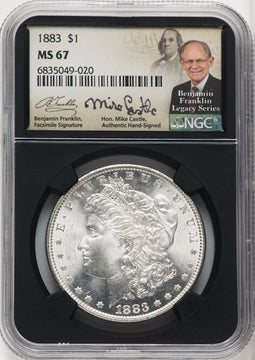 1883 $1 Mike Castle Blk Core Franklin Series Morgan Dollar NGC MS67 (764026039)