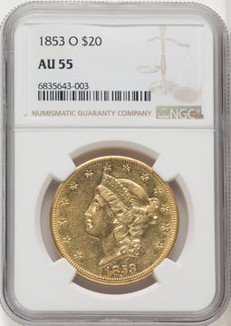 1853-O $20 Liberty Double Eagle NGC AU55 (765816028)
