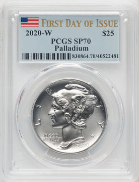 2020-W $25 Palladium First Day of Issue FDI Flag PCGS MS70