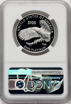 2020-W $100 One Ounce Platinum Eagle Happiness First Strike PRDC ER Miles Standish NGC PF70