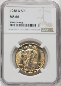 1938-D 50C Walking Liberty Half Dollar NGC MS66