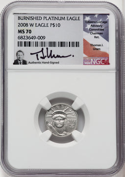 2008-W 4-Coin Set Burnished Platinum Eagles NGC MS70 Thomas Uram Signed