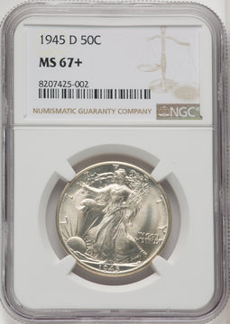 1945-D 50C Walking Liberty Half Dollar NGC MS67+